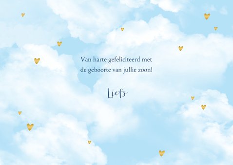 Felicitatie geboorte wolken goudlook hartjes 3