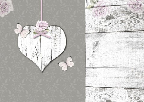 Felicitatie houten hart vlinders 2