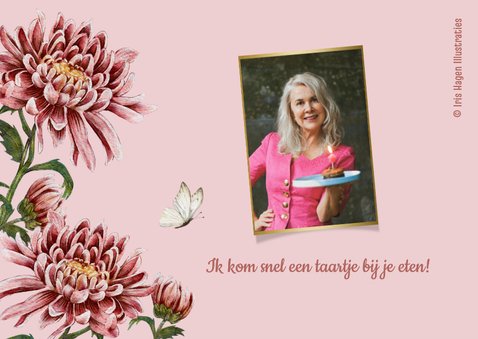 Felicitatie kaart vrouw met bloemen en foto 2