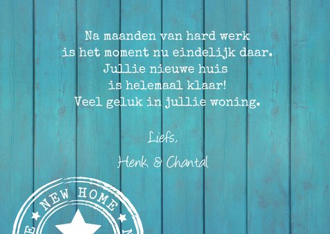 Felicitatie nieuwe woning hout blauw 3