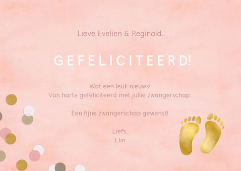 Felicitatie zwangerschap vrolijk roze met confetti 3