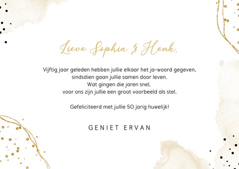 Felicitatiekaart 50 jaar getrouwd goud confetti waterverf 3