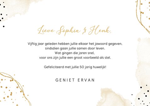 Felicitatiekaart 50 jaar getrouwd goud confetti waterverf 3