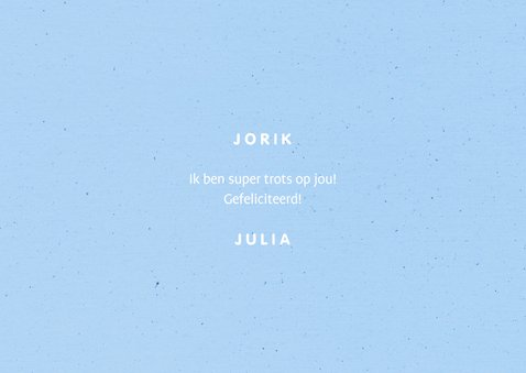 Felicitatiekaart blauw 'HOERA' regenboog 3