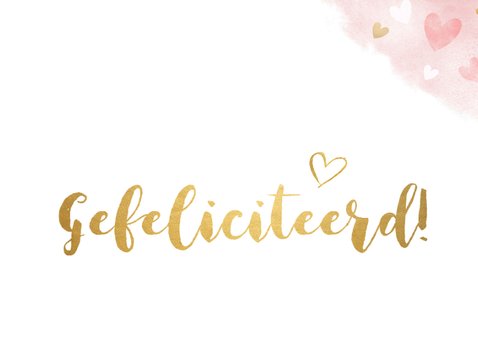 Felicitatiekaart communie - roze waterverf met gouden hartje 2