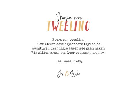 Felicitatiekaart geboorte tweeling meisjes feest giraf 3