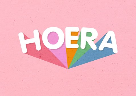 Felicitatiekaart 'HOERA' regenboog roze 2