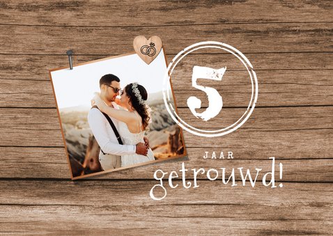 Felicitatiekaart houten huwelijk hout 5 jaar hartjes 2