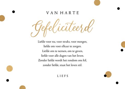 Felicitatiekaart Just Married typografisch goud confetti 3