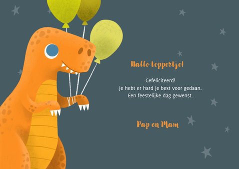 Felicitatiekaart met dinosaurus en ballonnen 3