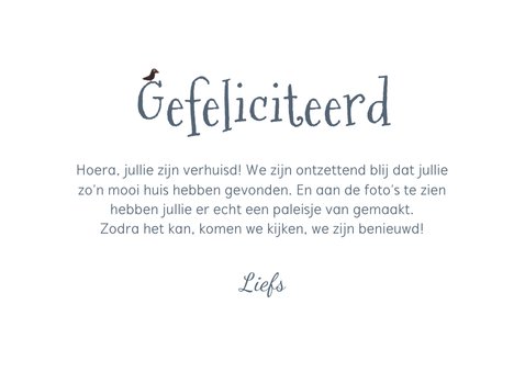 Felicitatiekaart nieuwe woning huis boom gefeliciteerd vogel 3