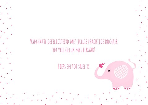 Felicitatiekaart olifantje geboorte meisje 3