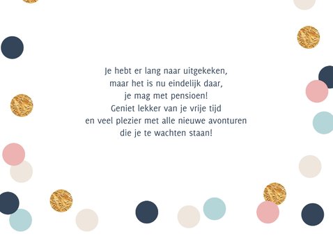 Felicitatiekaart pensioen confetti goud vrouw 3