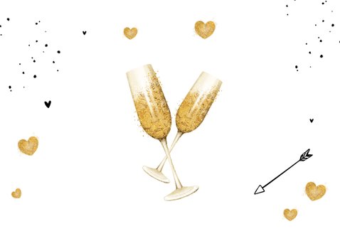 Felicitatiekaart proost champagne huwelijk liefde hartjes 2
