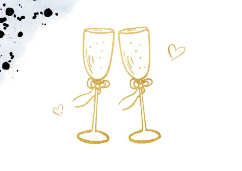 Felicitatiekaart trouwen met gouden champagneglazen toast 2
