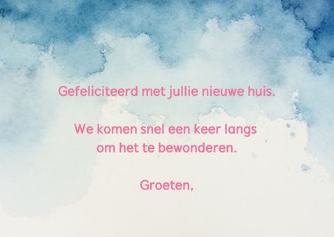 Felicitatiekaartje roze 3 met huisjes op een rij 3