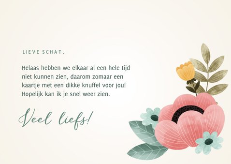 Fleurige zomaar kaart 'Knuffel' bloemen, bladeren en takjes 3