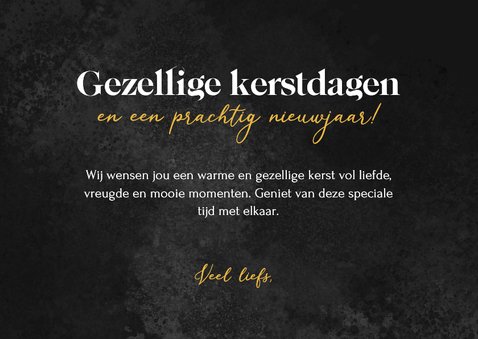 Flitsende kerstkaart 2026 vuurwerk kerstballen goud 3