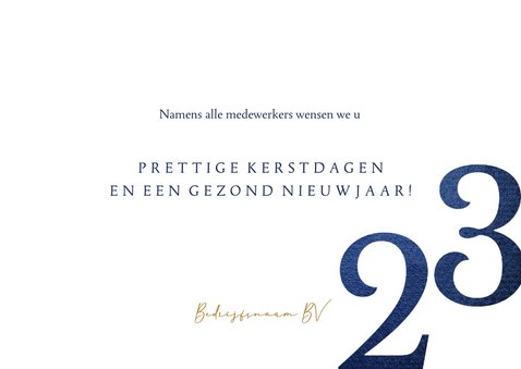 Foto kerstkaart in zakelijk blauw met goud 2023 3
