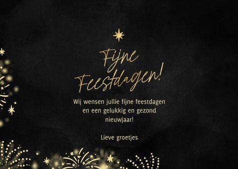 Foto kerstkaart liggend met kader van vuurwerk en sterren 3