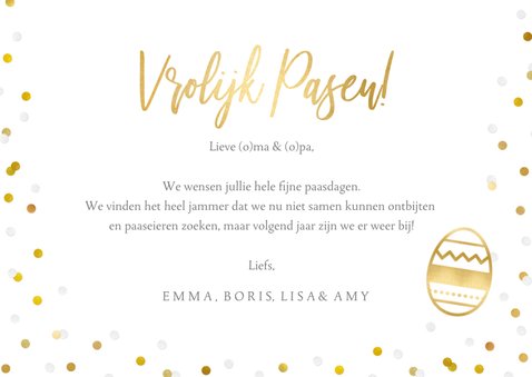 Fotokaart fijne paasdagen met 1 grote foto en tekst in goud 3