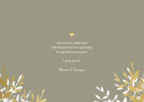 Fotokaart liggend stijlvol merry met gouden en witte takken 3