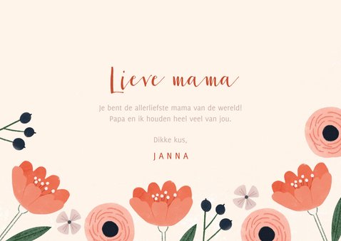 Fotokaart moederdag met roze bloemen en liefste mama 3