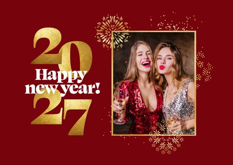 Fotokaart nieuwjaar gouden vuurwerk 2027 cijfers 2