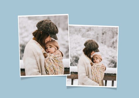 Fotokaartje kerst blauw met winter landschap met huisjes 2