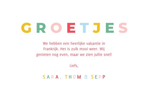 Fotokaartje met regenboog tekst groetjes 3