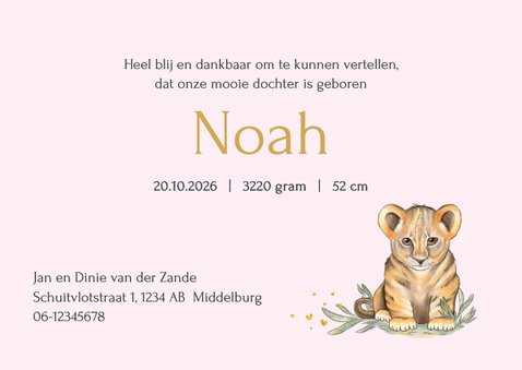 Geboortekaart girafje olifantje en leeuwtje 3