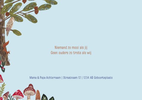 Geboortekaart hertjes en vosje in winter landschap 2