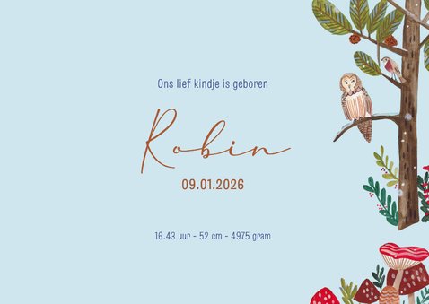 Geboortekaart hertjes en vosje in winter landschap 3