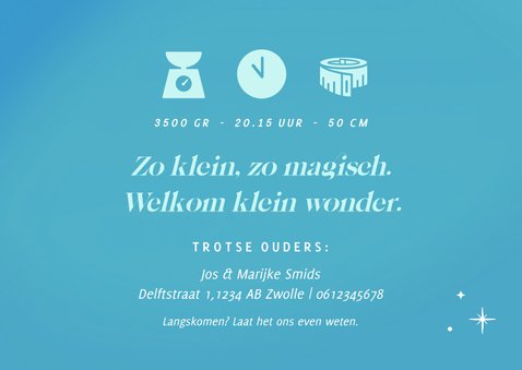 Geboortekaartje blauw met holografische sterretjes 3