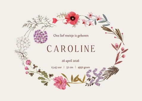 Geboortekaartje bloemen krans ovaal klassiek 3