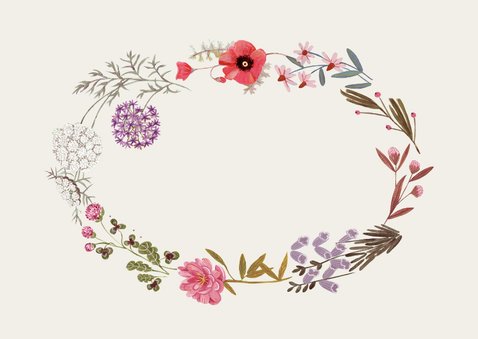 Geboortekaartje bloemen krans ovaal klassiek Achterkant