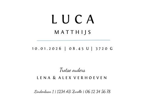 Geboortekaartje eigen babyfoto en blauw details 3