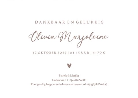 Geboortekaartje foto en handlettering oudroze 3