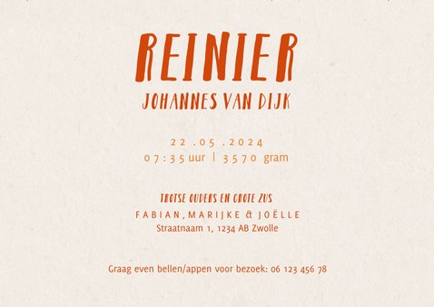 Geboortekaartje hip met vos en plantjes patroon 3