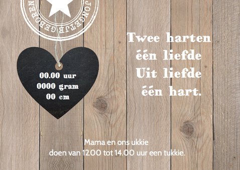 Geboortekaartje jongen foto hout hartje 2