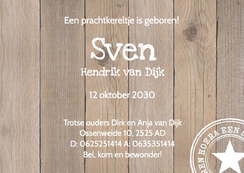 Geboortekaartje jongen foto hout hartje 3