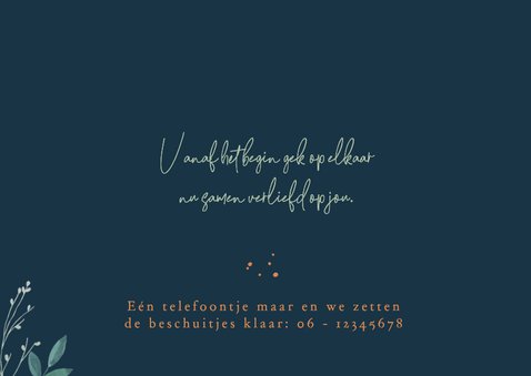 Geboortekaartje koperkleurige olifantje met takjes 2