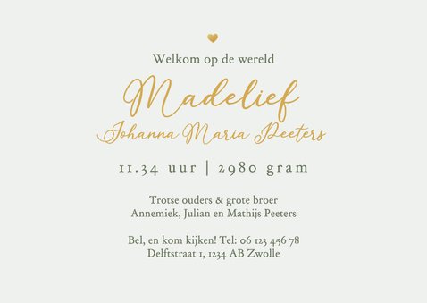 Geboortekaartje lente wilde bloemen vlinders hartjes goud 3