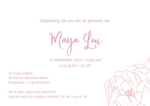 Geboortekaartje lief meisje foto & bloemen 3
