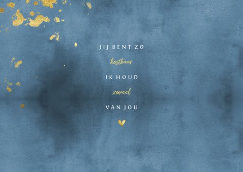 Geboortekaartje liggend blauwe waterverf gouden spetters 2