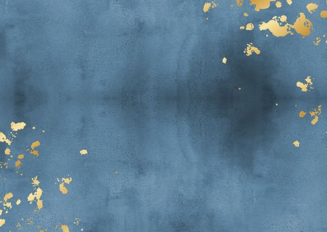 Geboortekaartje liggend blauwe waterverf gouden spetters Achterkant