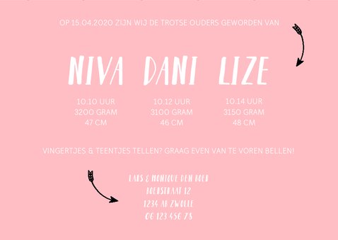 Geboortekaartje meerling met hartjes 3