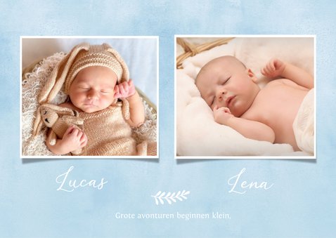 Geboortekaartje tweeling jongen meisje voetjes en foto's 2