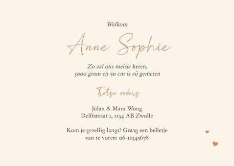 Geboortekaartje unisex draakje wolkje hartjes koper 3