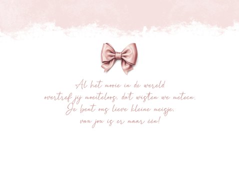 Geboortekaartje vintage waterverf roze strikje 2